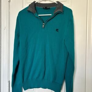Express Teal Quarter Zip Sweater Small Lion Logo Knit Pullover Gorpcore normal